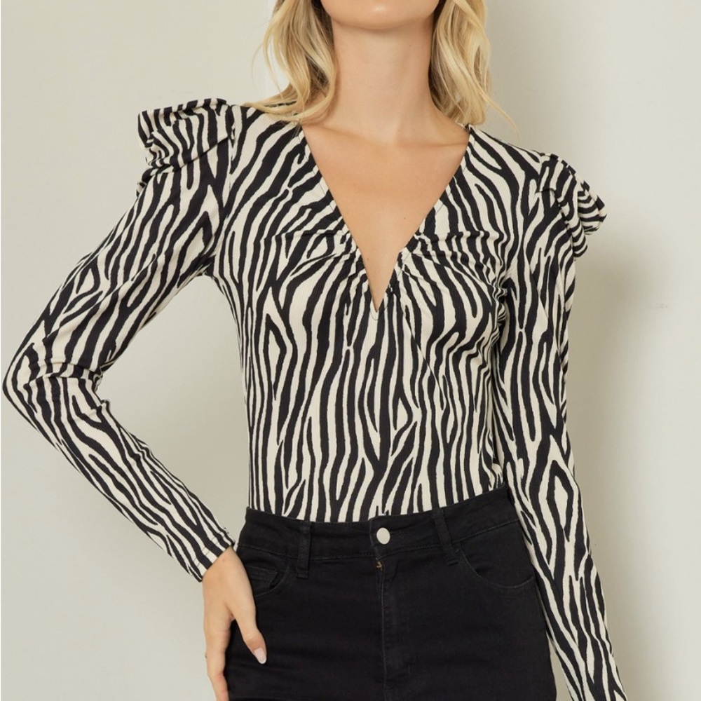 Entro Black and White Zebra Print Bodysuit